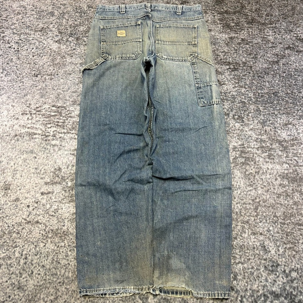 Lee Dungarees Carpenter Jeans Mens 34x33 Faded Distressed Blue Denim Workwear
